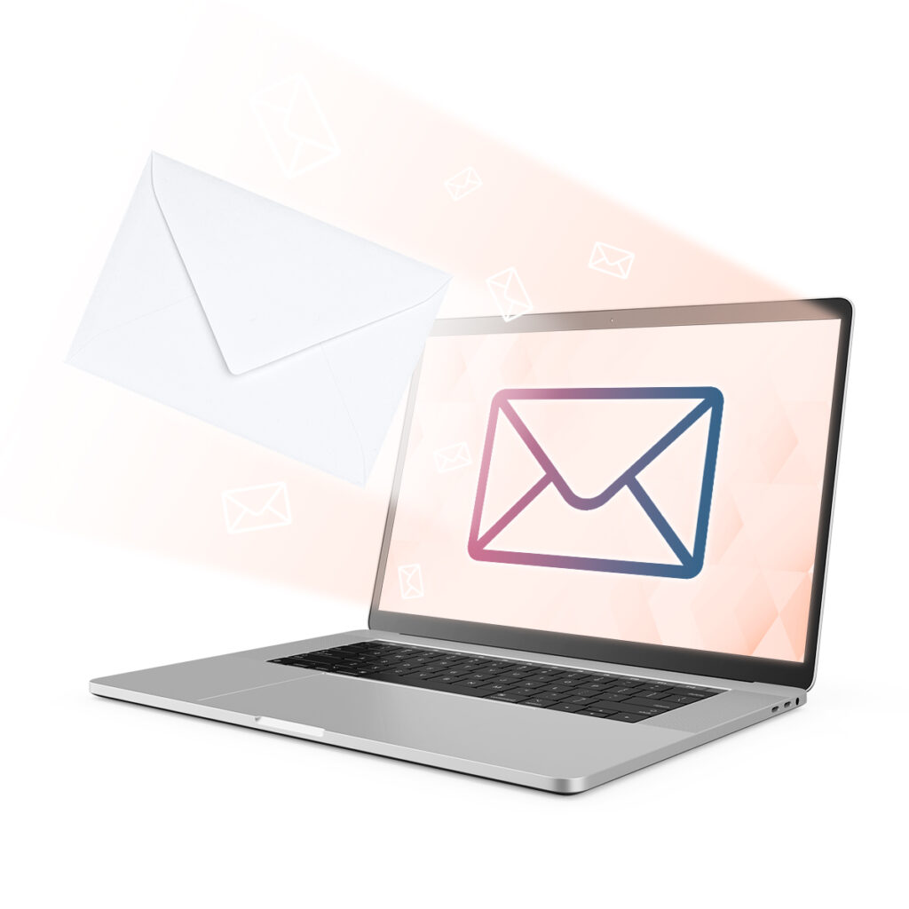 illustration of an open laptop with an email graphic on the screen